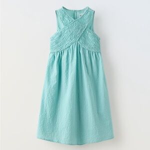 Zara Girls Teal Textured Wrap Dress Sea Green size 6